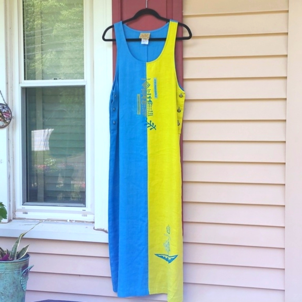 Sleeveless Blue and Yellow Colorblock Maxi Dress